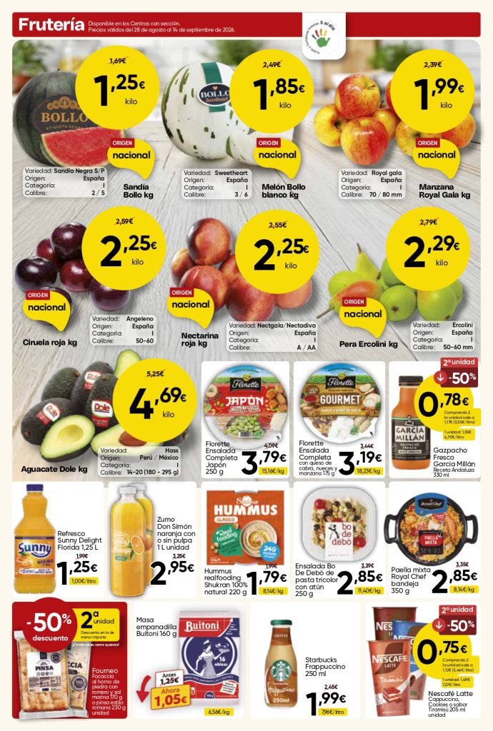 Ofertas de frutería Mercamás Casal agosto y septiembre 2026
