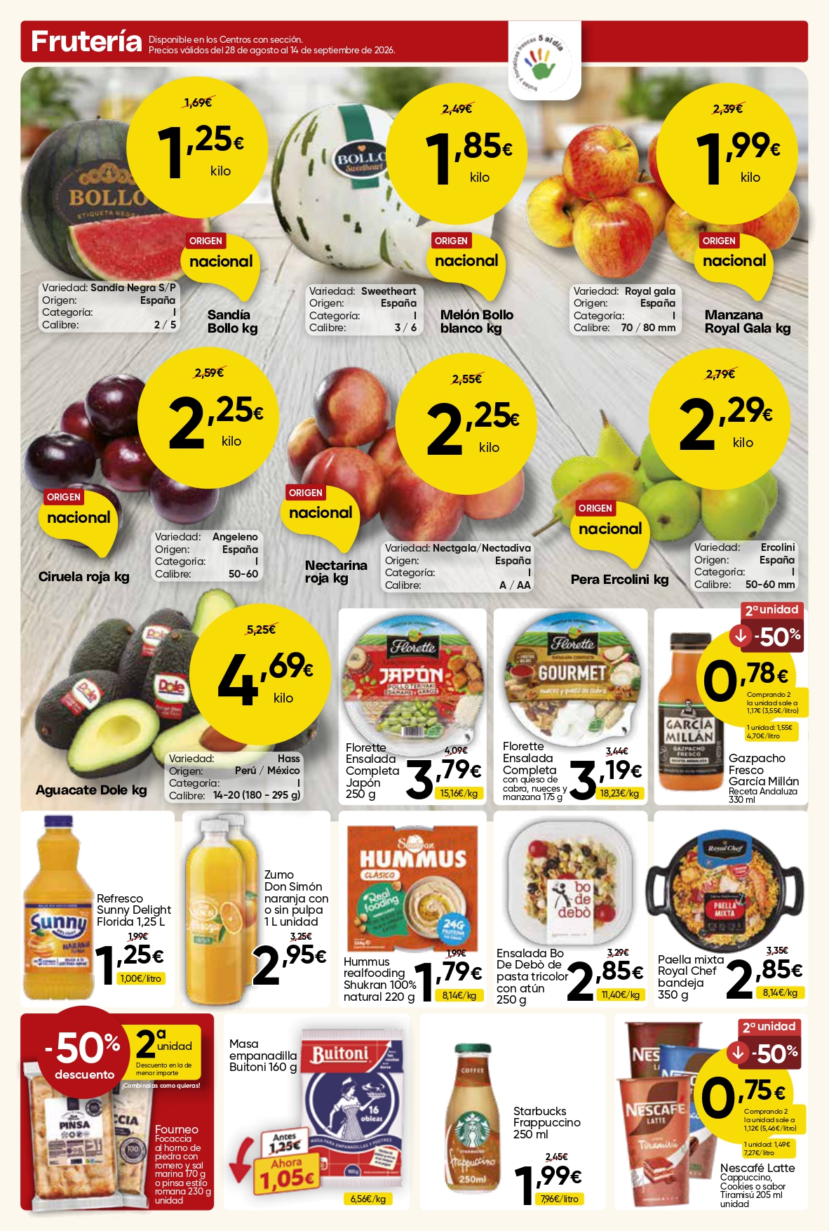 Ofertas de frutería Mercamás Casal agosto y septiembre 2026