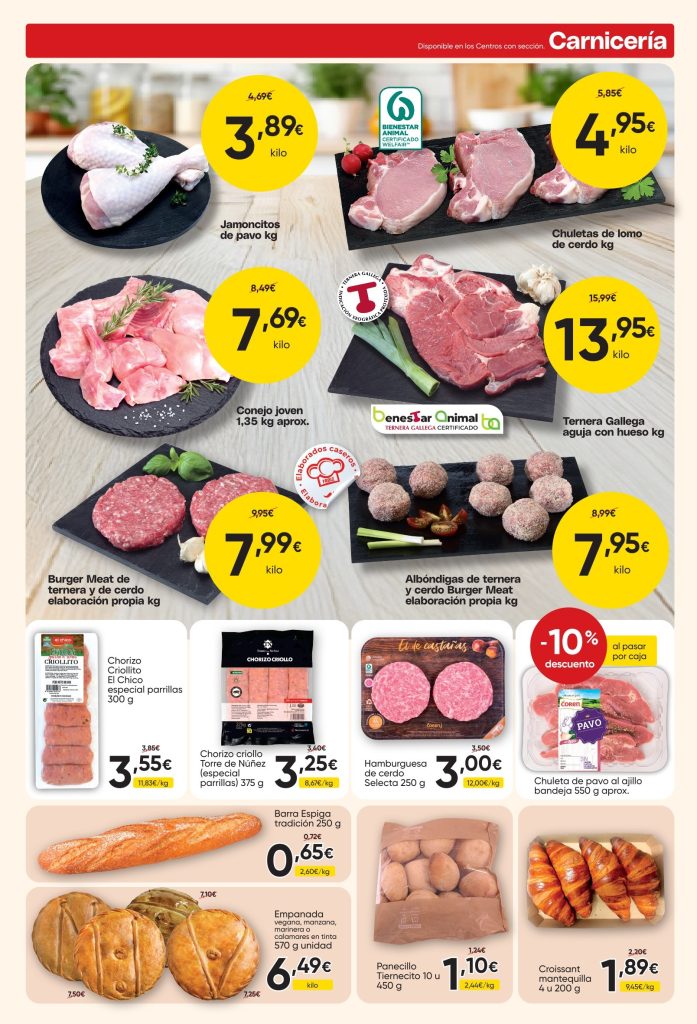 Ofertas de carnicería con pollo, cerdo, conejo, ternera y elaborados