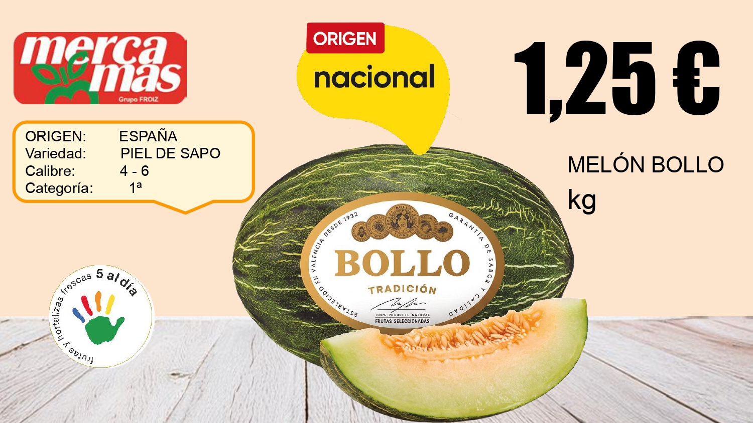 Melón Bollo piel de sapo de origen España en Mercamas Casal