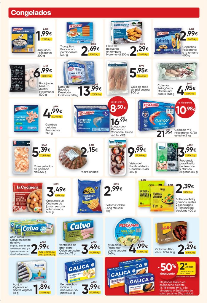 Ofertas de congelados, pescado, marisco, patatas y productos del mar