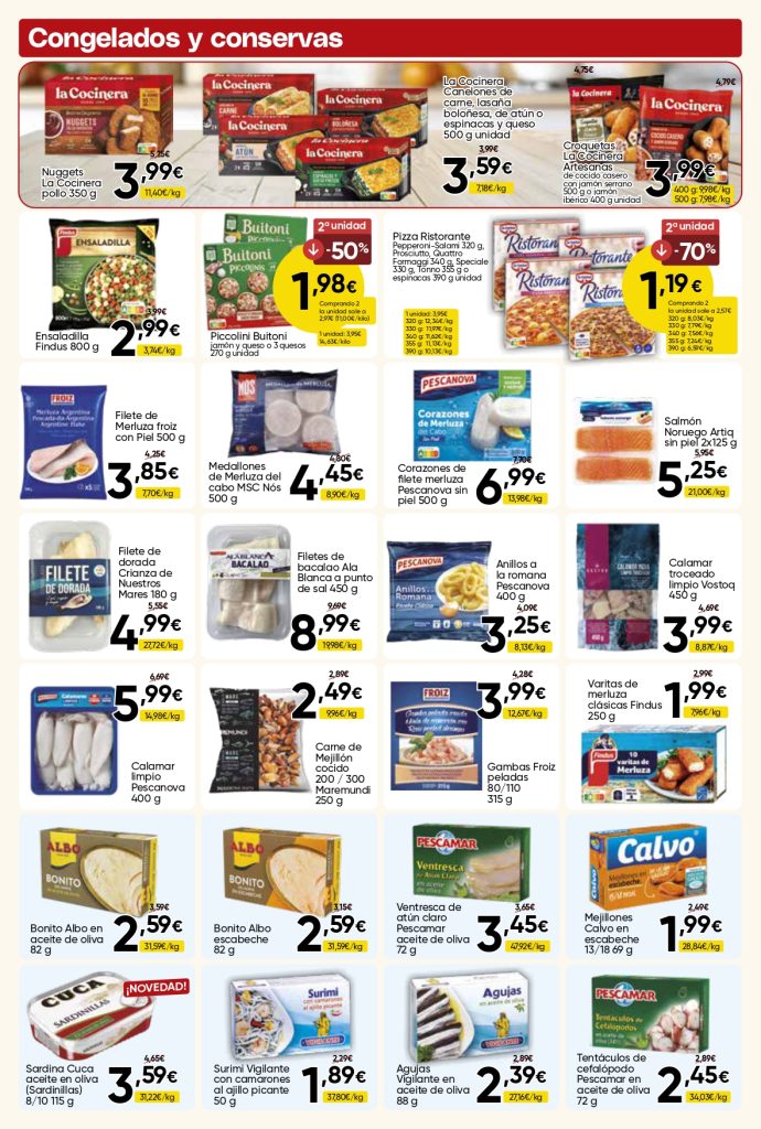 Ofertas de congelados y conservas Mercamás Casal