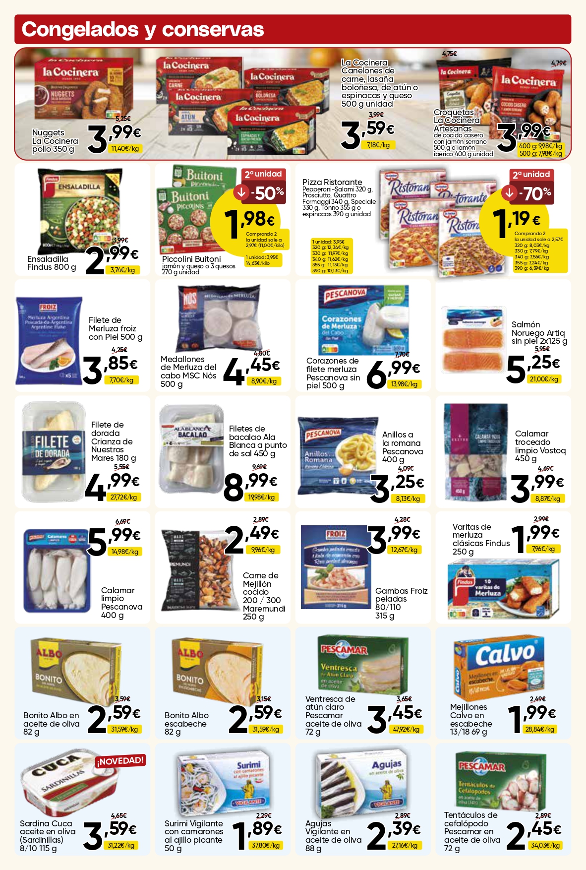 Ofertas de congelados y conservas Mercamás Casal