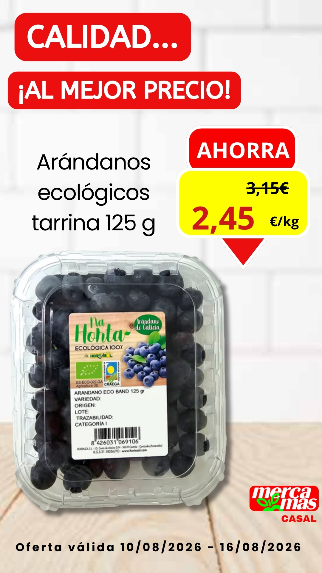 Oferta arándanos ecológicos 125 g en Mercamas Casal