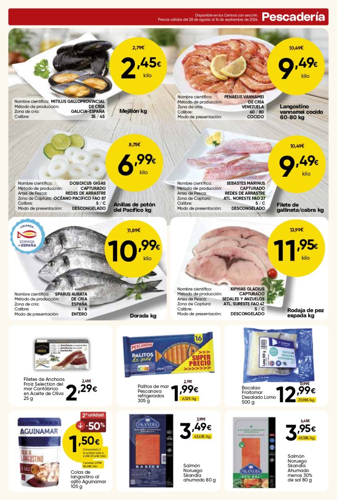 Ofertas de pescadería Mercamás Casal agosto y septiembre 2026