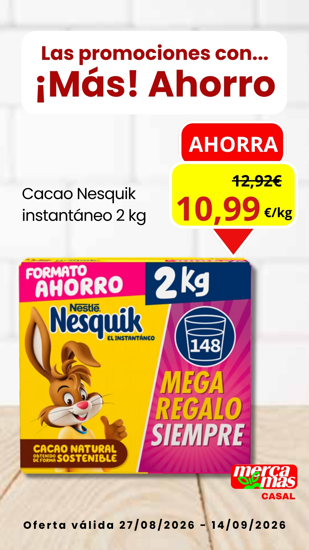 Cacao soluble Nesquik formato ahorro 2 kg en oferta en Mercamás Casal