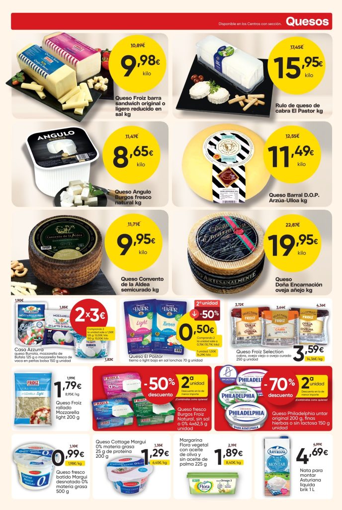 Ofertas de quesos frescos, de cabra, oveja, mozzarella y queso para untar