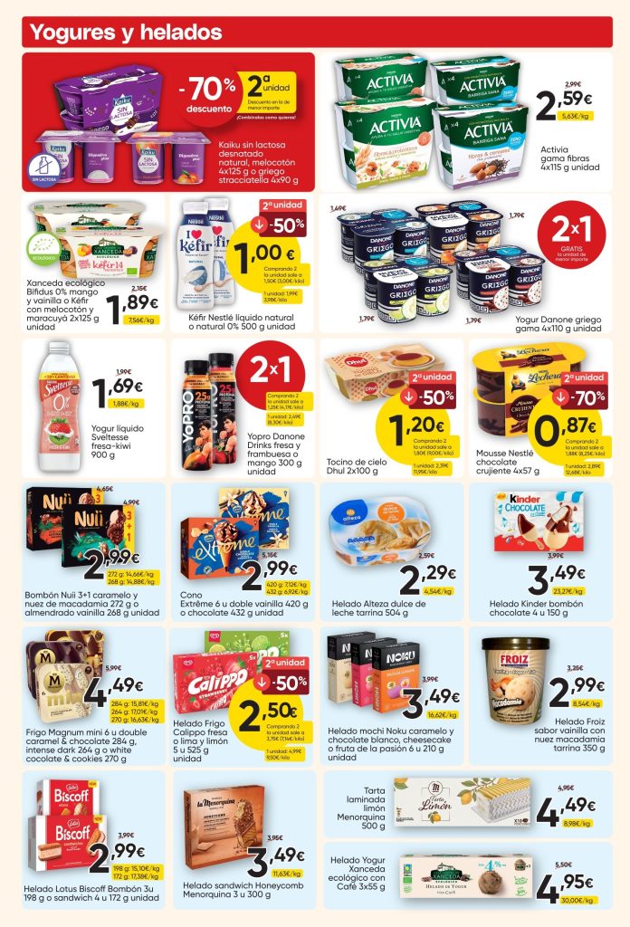 Ofertas de yogures y helados con Activia, Danone, Magnum, Kinder y otros productos