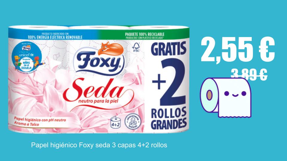 Papel higiénico Foxy Seda 3 capas 4+2 rollos en oferta en Mercamás Casal