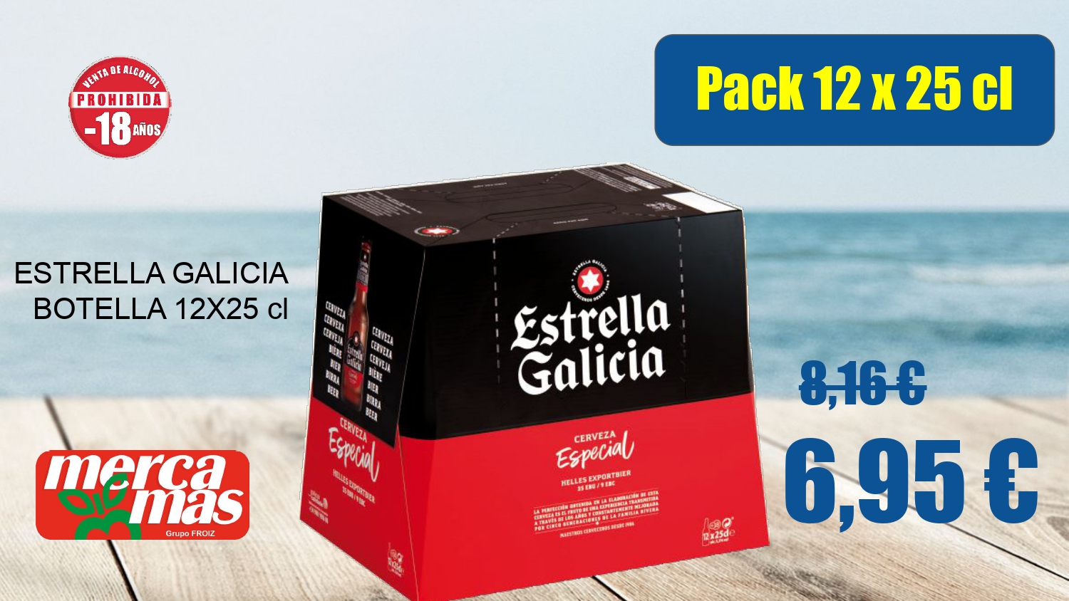 Cerveza Estrella Galicia pack 12 botellas de 25 cl en oferta en Mercamas Casal