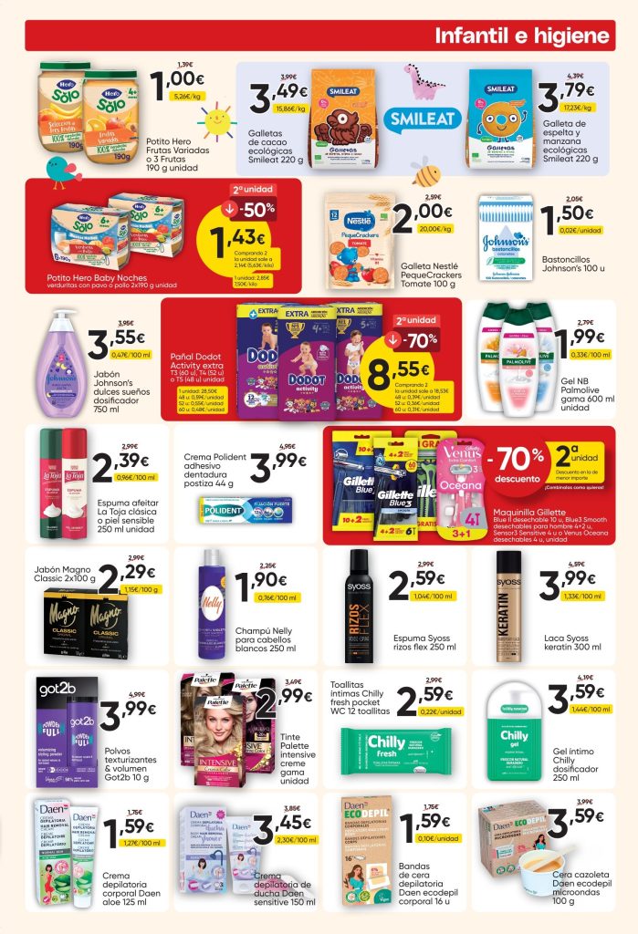 Ofertas de alimentación infantil, pañales y productos de higiene y cuidado personal