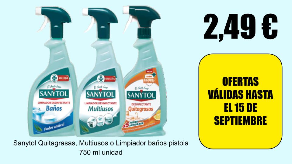 Sanytol quitagrasas, multiusos o limpiador de baños 750 ml en oferta en Mercamás Casal