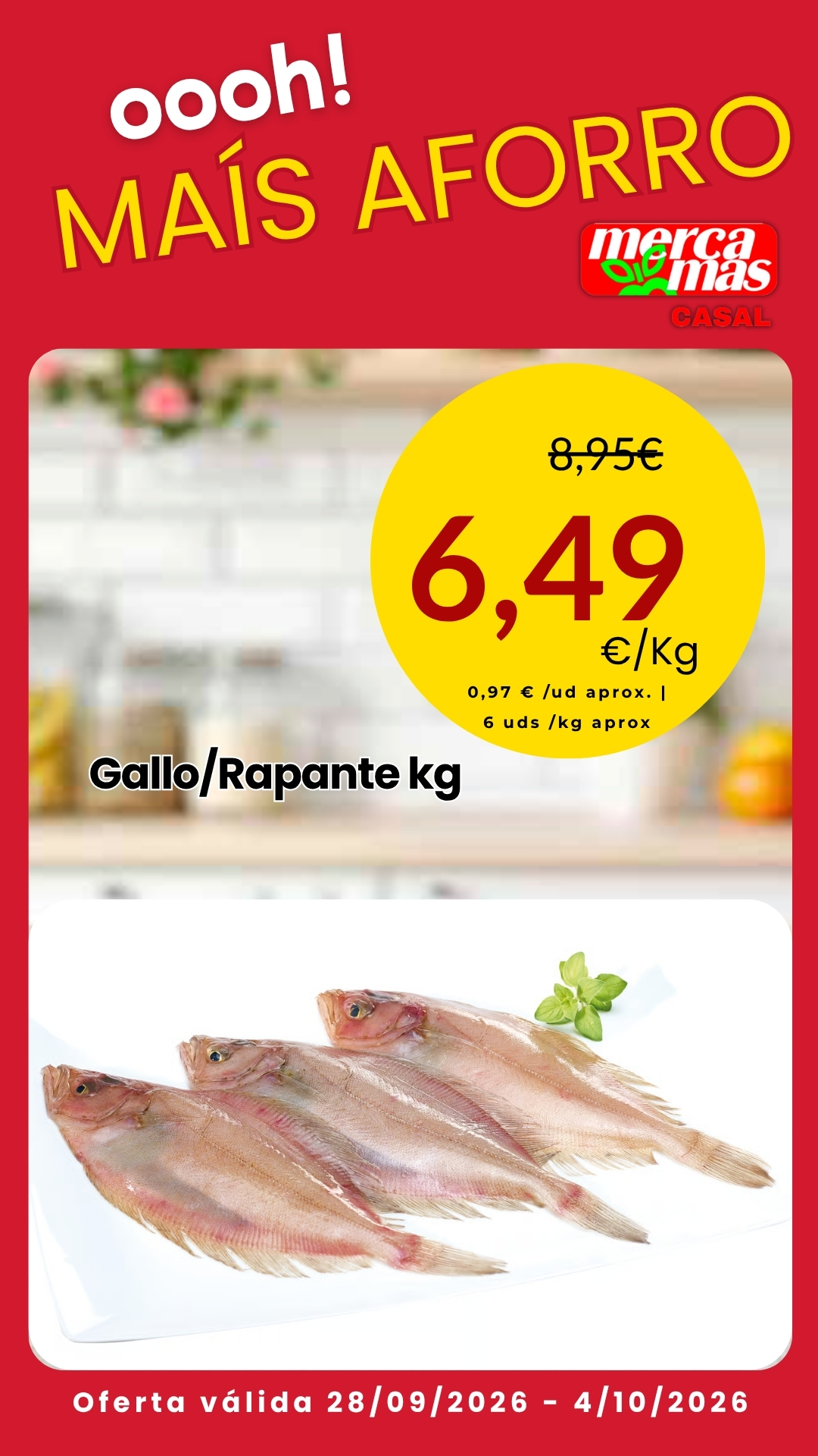 Oferta de gallo o rapante en Mercamas Casal