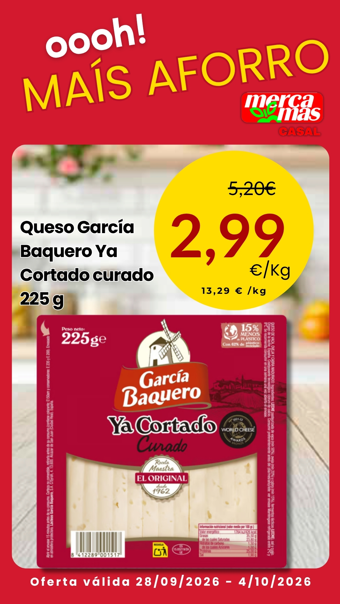 Oferta de queso García Baquero Ya Cortado Curado en Mercamas Casal
