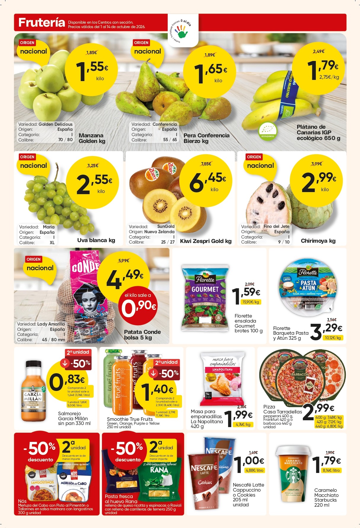 Ofertas de frutería y alimentación de Mercamas Casal en octubre de 2026