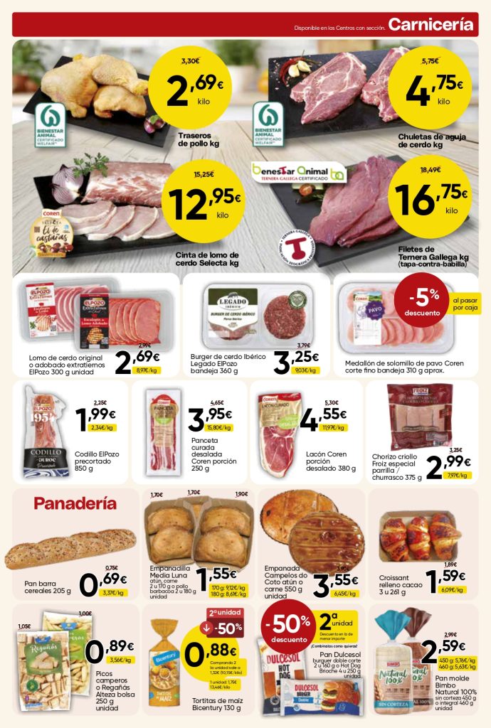 Ofertas de carnicería y panadería del folleto Mercamás Casal