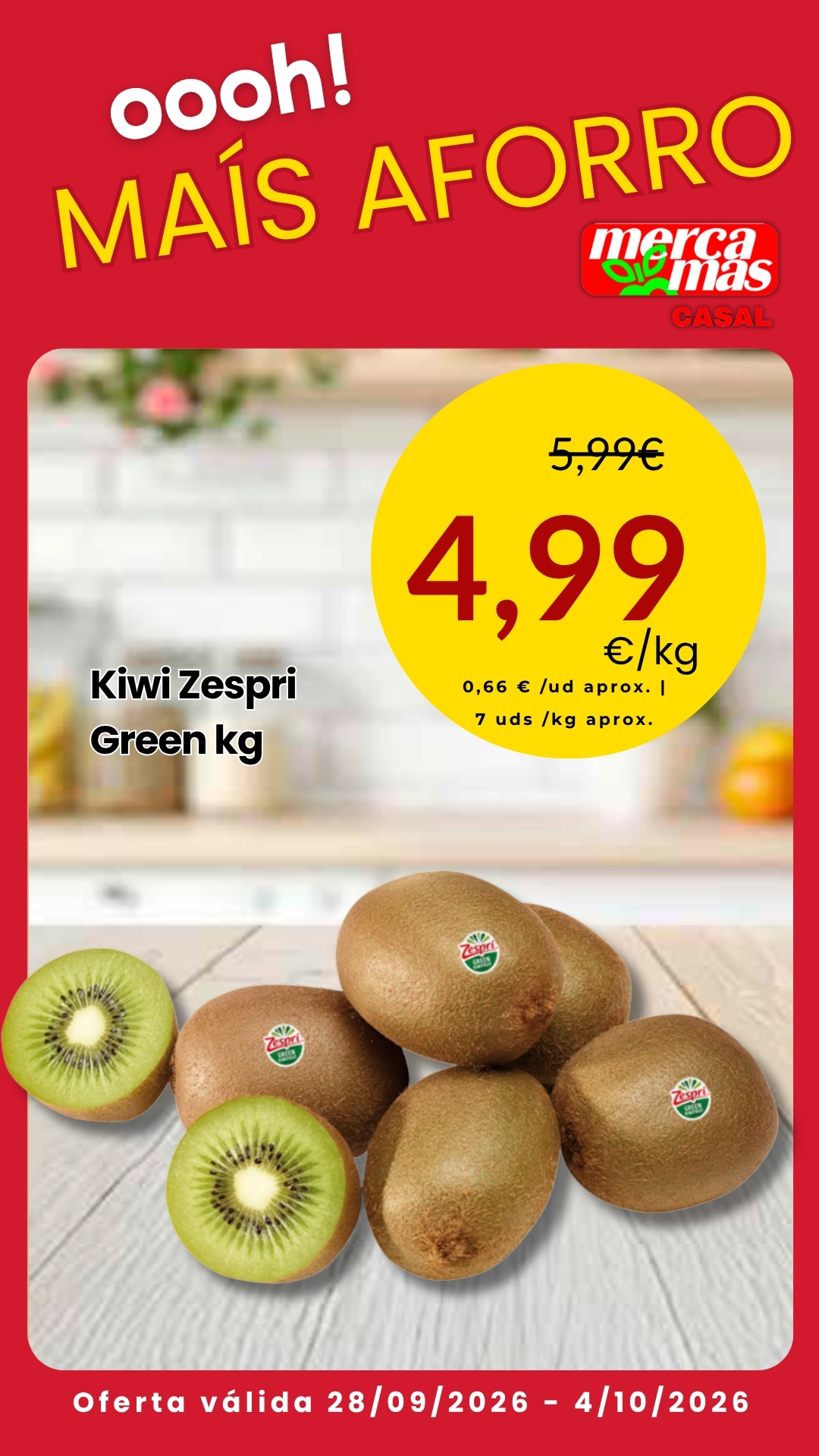 Oferta de kiwi Zespri Green en Mercamas Casal