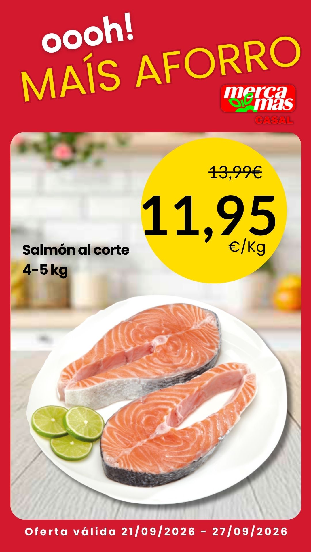 Salmón al corte en oferta en Mercamas Casal