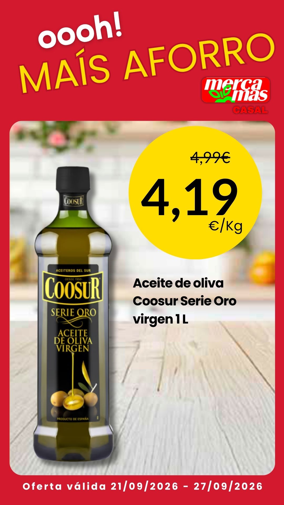 Aceite de oliva virgen Coosur Serie Oro 1 litro en oferta en Mercamas Casal