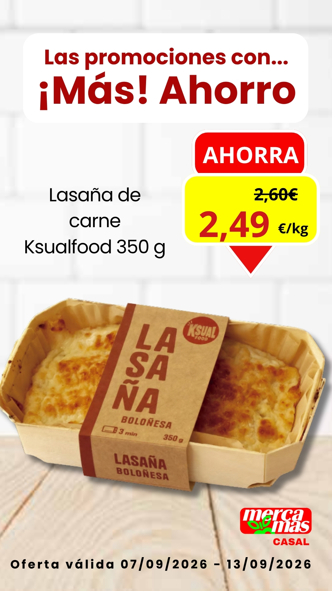 Lasaña de carne Ksualfood 350 g en oferta en Mercamás Casal