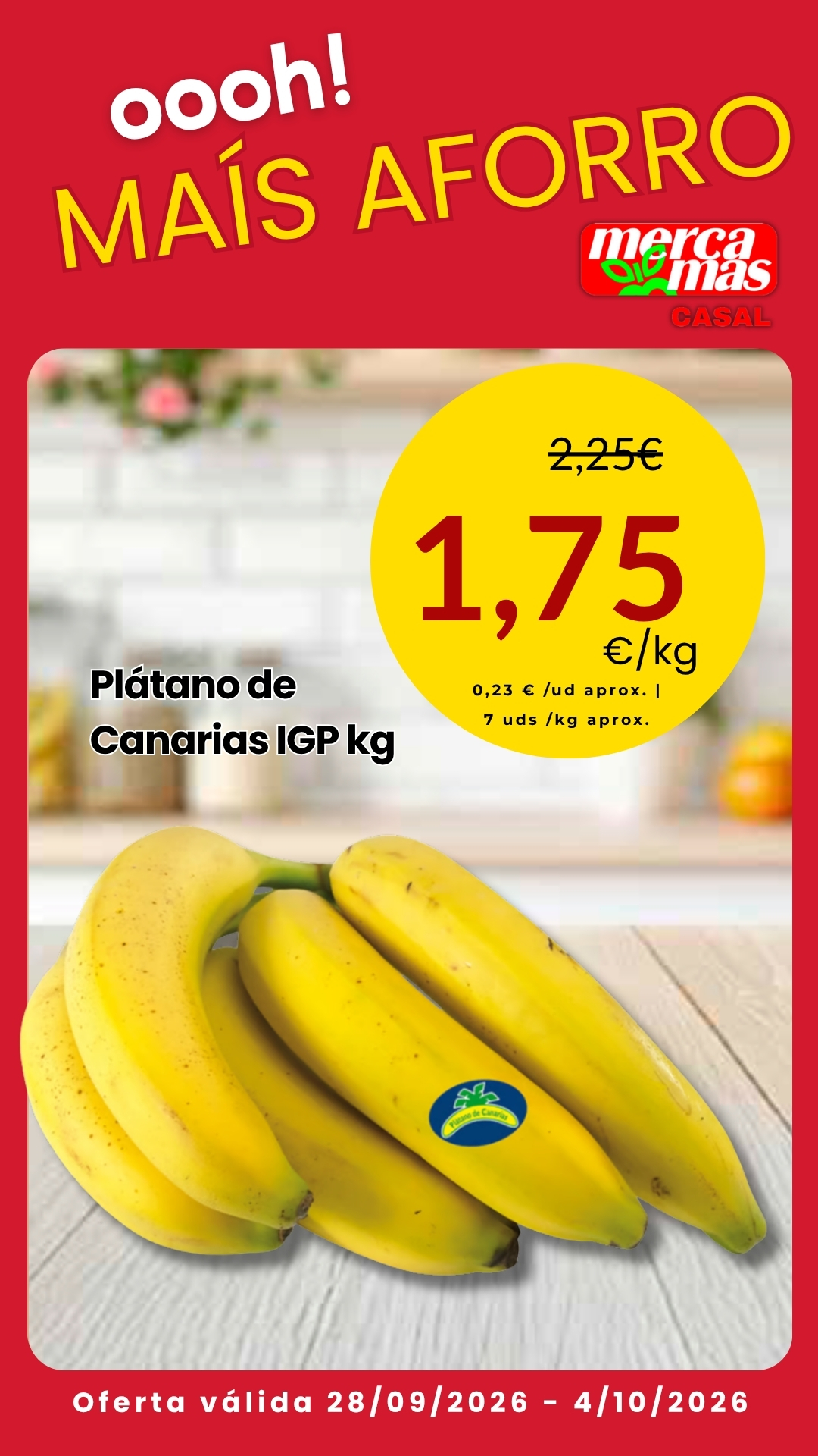 Oferta de plátano de Canarias IGP en Mercamas Casal