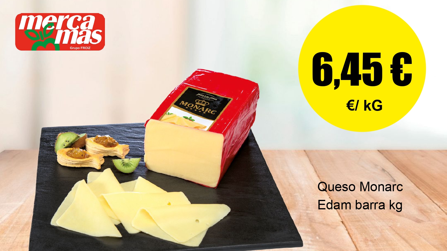 Queso Monarc Edam en barra en oferta en Mercamás Casal