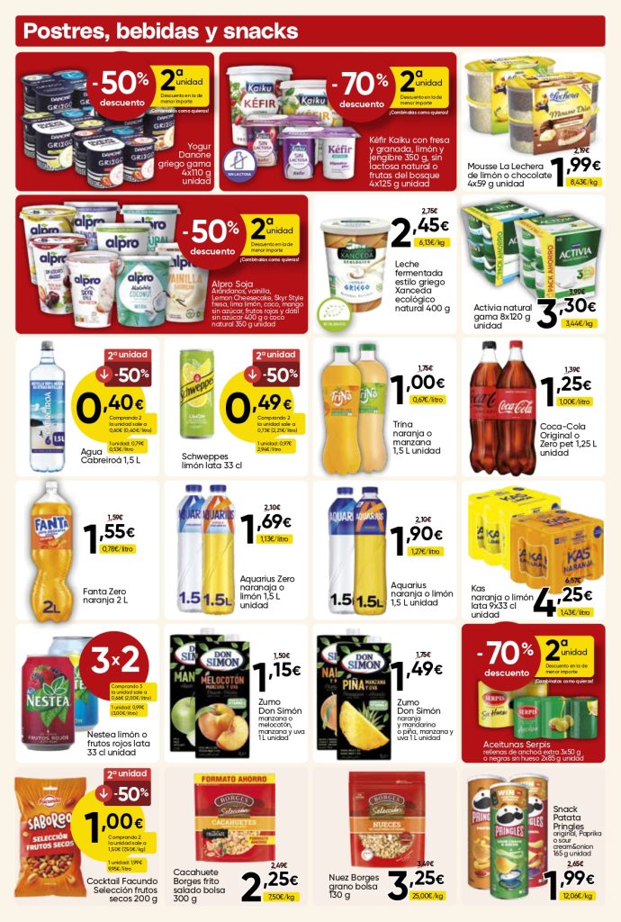 Ofertas de postres, bebidas y snacks del folleto Mercamás Casal