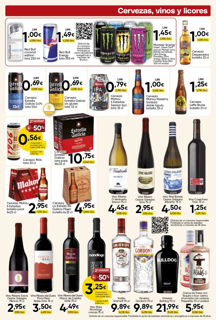 Ofertas de cervezas, vinos y licores del folleto Mercamás Casal