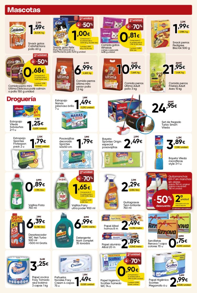 Ofertas de mascotas y droguería del folleto Mercamás Casal