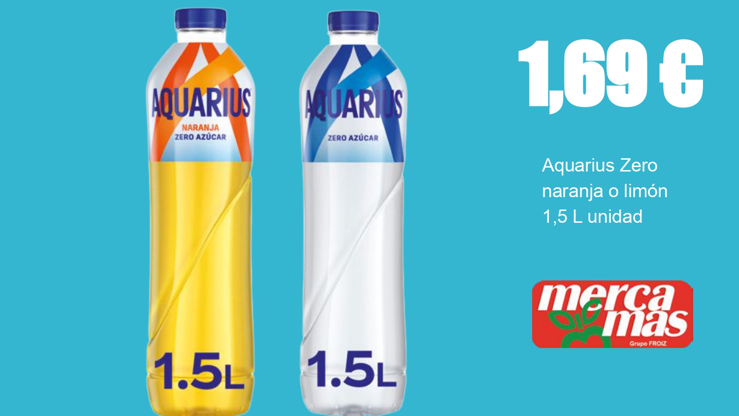 Aquarius Zero naranja o limón 1,5 L en oferta en Mercamás Casal