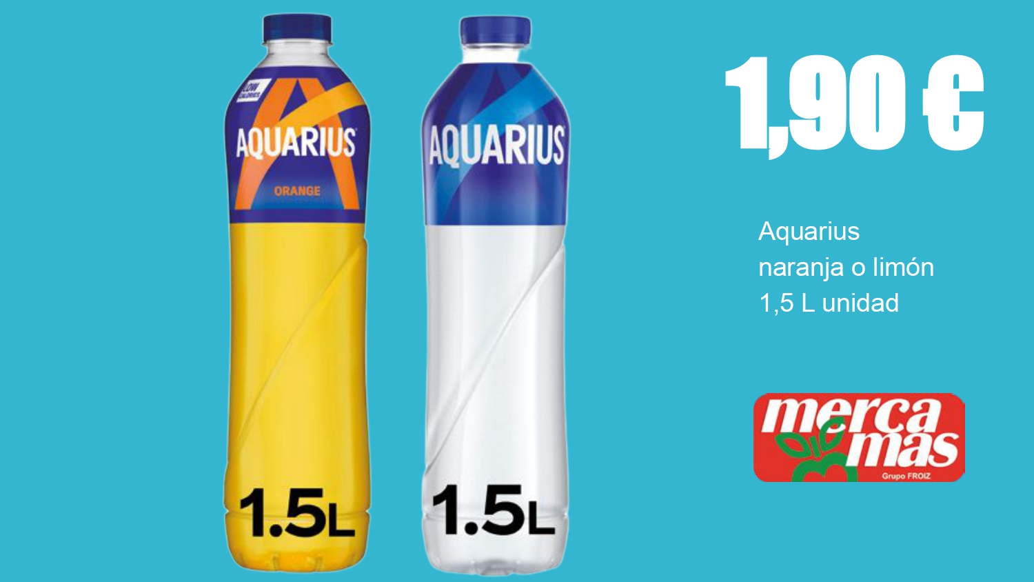 Aquarius naranja o limón 1,5 L en oferta en Mercamás Casal