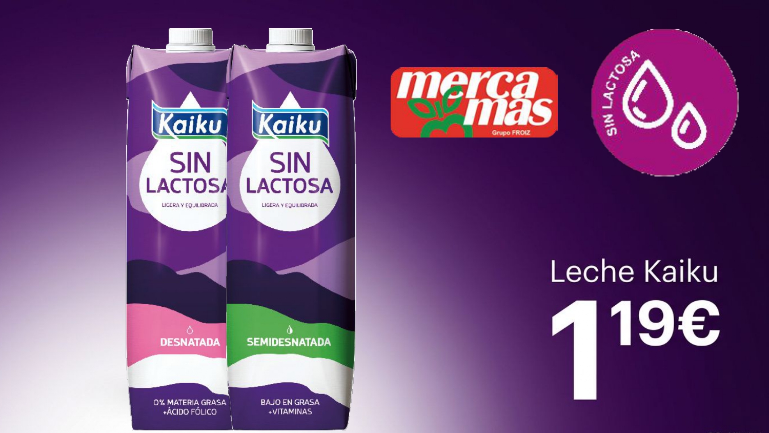 Leche Kaiku sin lactosa desnatada o semidesnatada en oferta en Mercamás Casal