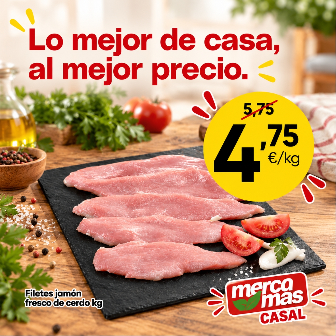 Filetes de jamón fresco de cerdo en oferta en Mercamas Casal