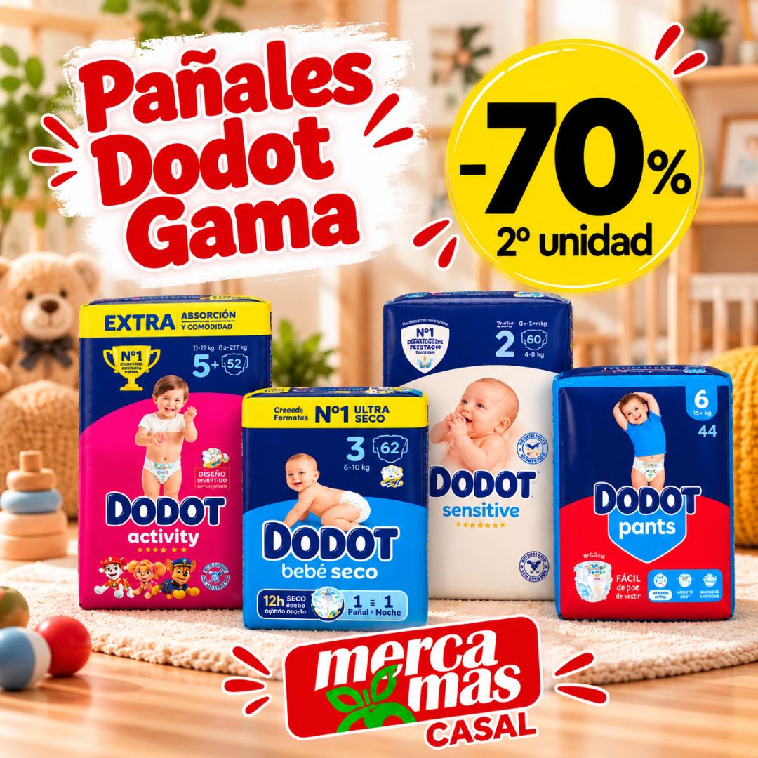 Pañales Dodot con 70% de descuento en la segunda unidad en Mercamas Casal