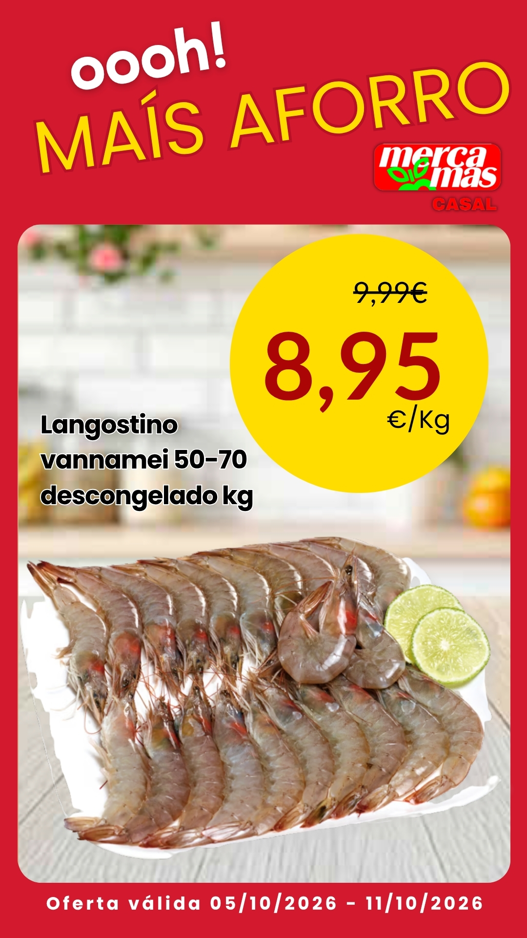Oferta de langostino vannamei descongelado en Mercamas Casal