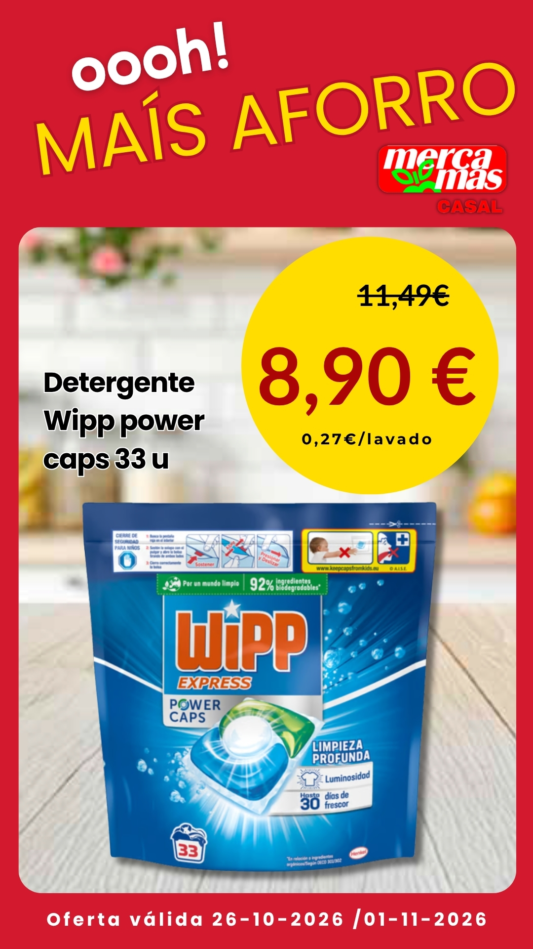 Detergente Wipp Express Power Caps de 33 unidades a 8,90 euros