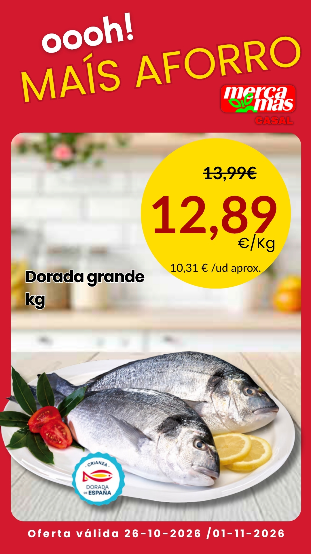 Dorada grande de España a 12,89 euros el kilo