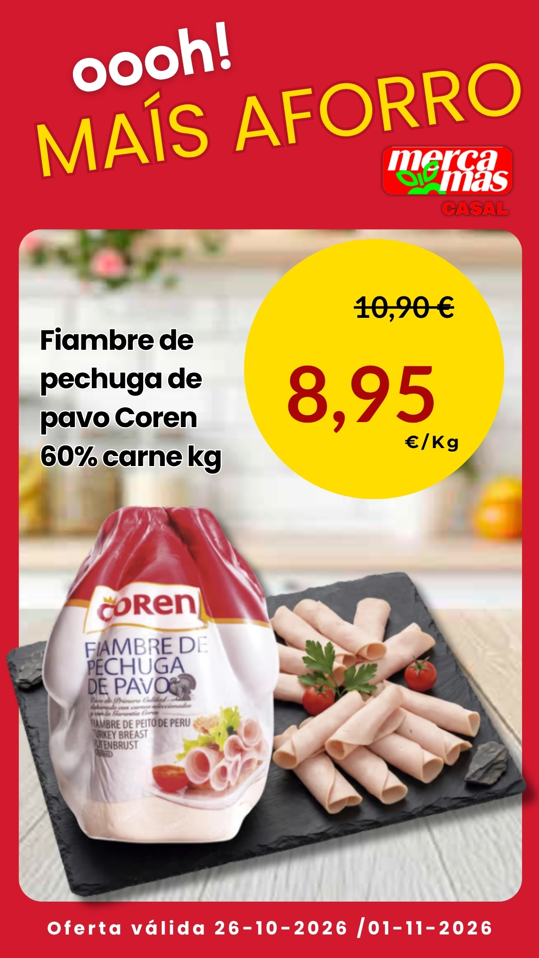 Fiambre de pechuga de pavo Coren al 60 % de carne