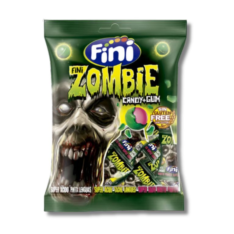 Bolsa de caramelos Fini Zombie pintalenguas con diseño de zombi para Halloween en Mercamás Casal.