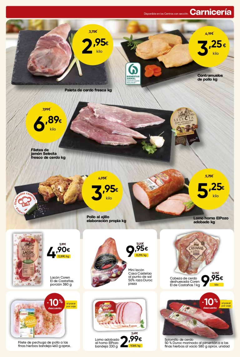 Ofertas de carnicería en Mercamás Casal con carne de cerdo, pollo y productos cárnicos