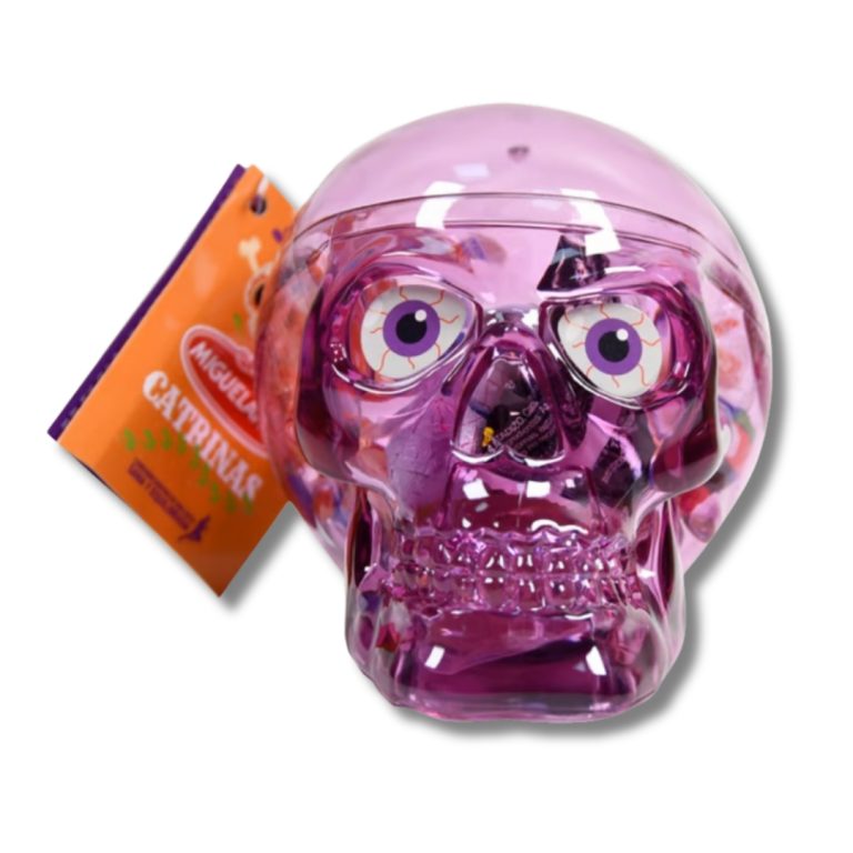 Calavera morada Migueláñez Catrinas con caramelos de 86 g para Halloween en Mercamás Casal.