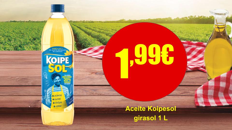 Botella de aceite de girasol Koipesol de 1 litro en oferta a 1,99 € en Mercamás Casal.