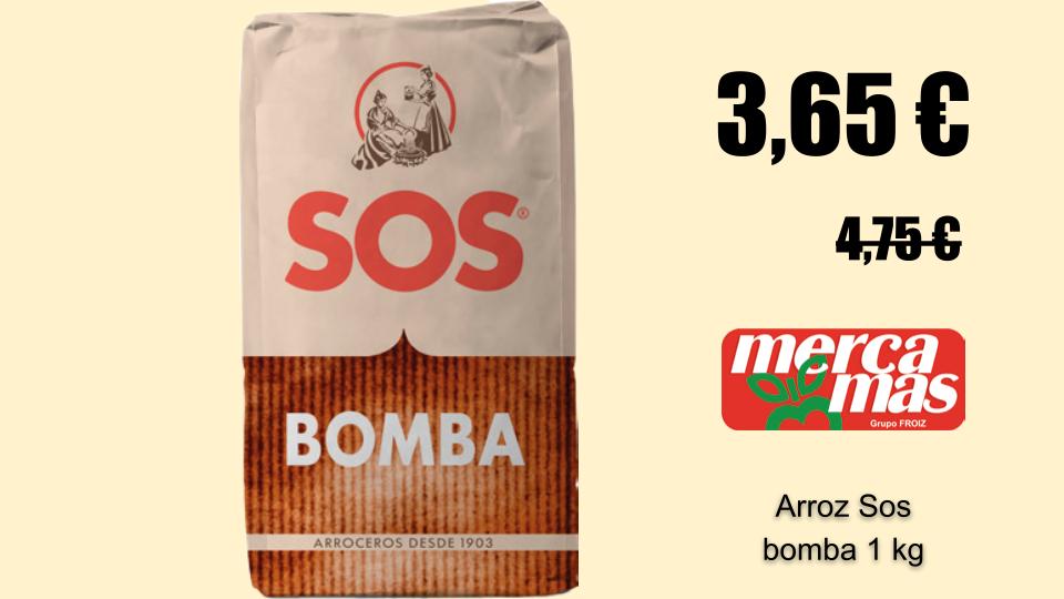 Paquete de arroz SOS Bomba de 1 kg en oferta a 3,65 € en Mercamás Casal.