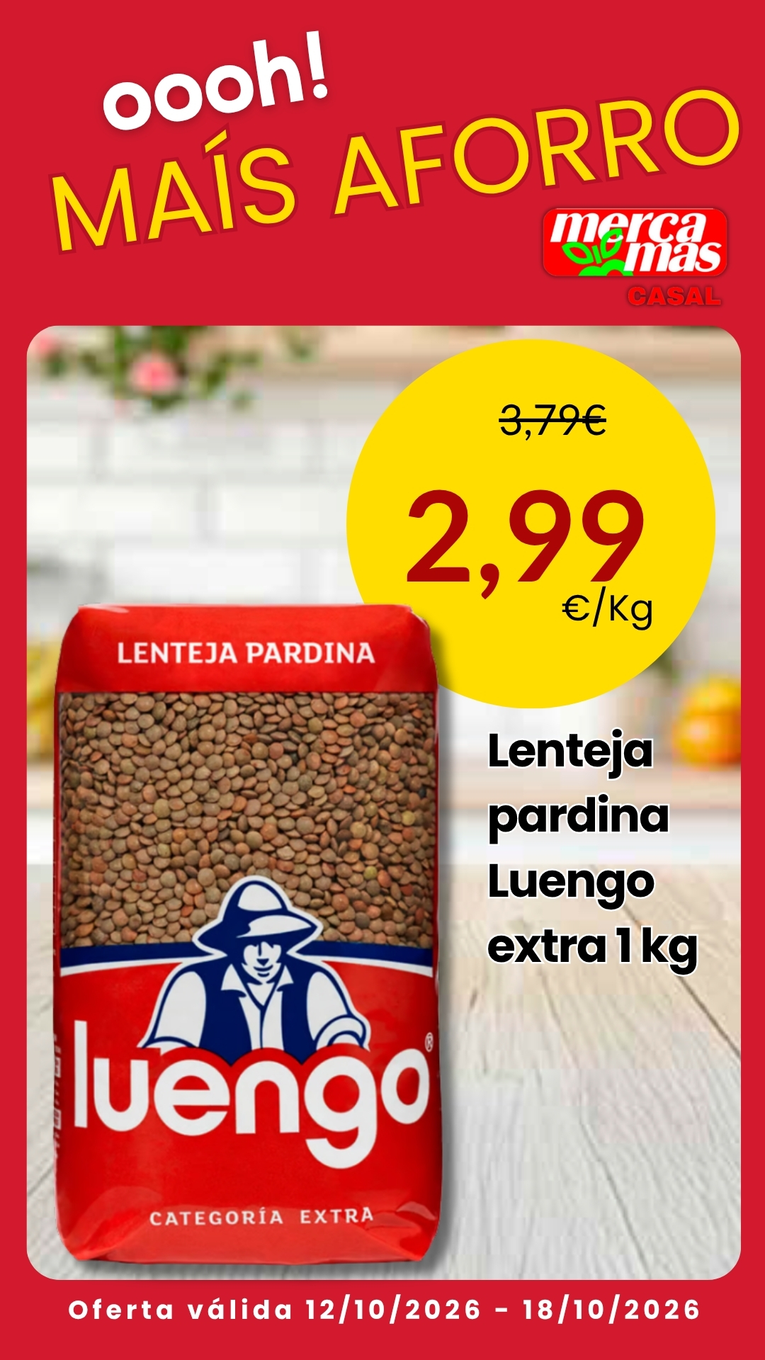 Paquete de lenteja pardina Luengo extra de 1 kg en oferta en Mercamas Casal