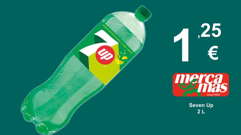 Botella de refresco Seven Up de lima-limón de 2 litros en oferta a 1,25 € en Mercamás Casal.