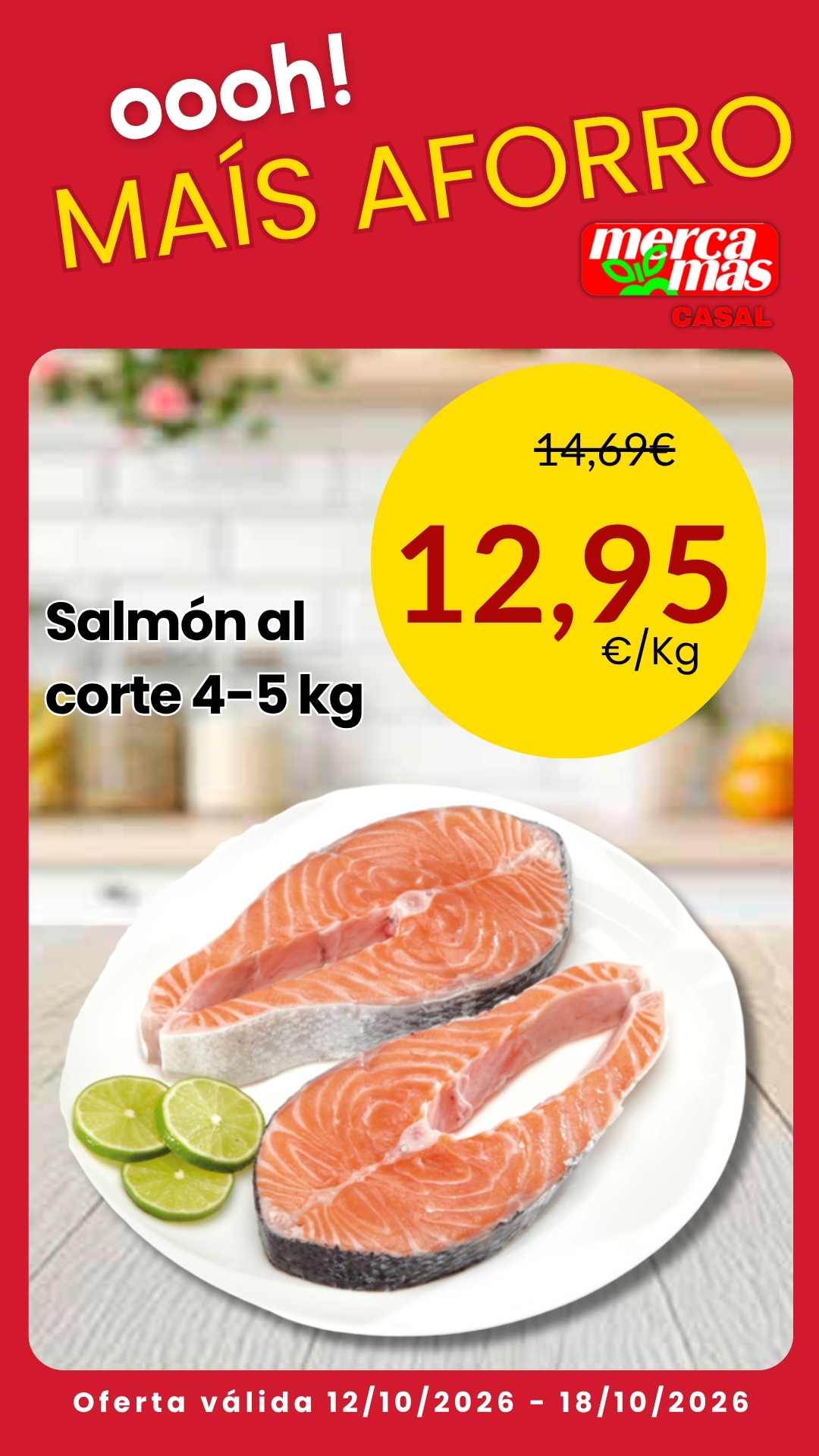 Salmón al corte de 4 a 5 kg en oferta en Mercamas Casal