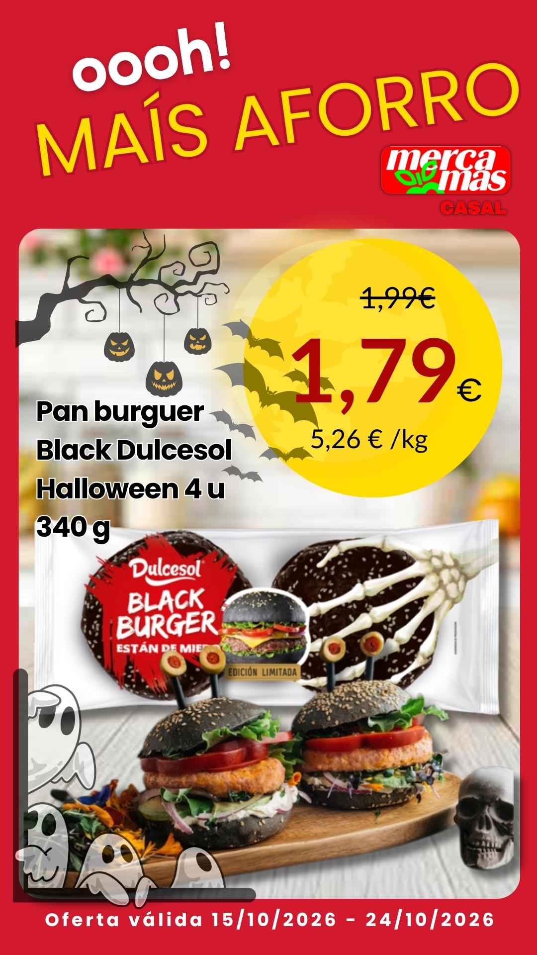 Pan Burger Black Dulcesol Halloween, paquete de 4 panes negros de hamburguesa de 340 g.